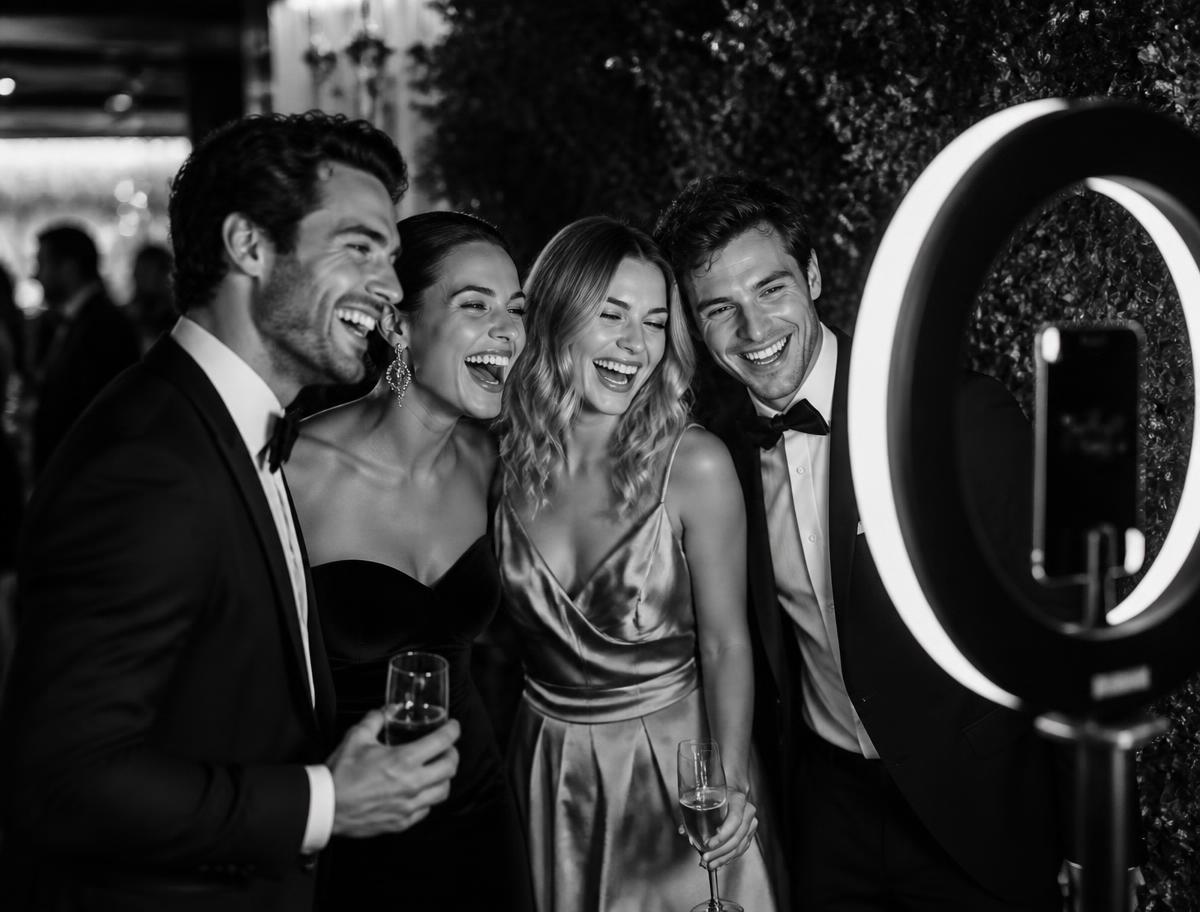 Studio-lit portrait of guests taken at a Pose Pros Portrait Booth